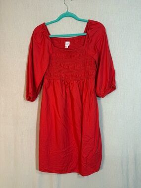 Isabelle Linen blend Coral/Red Smocked Square-Neck Dress Size XS